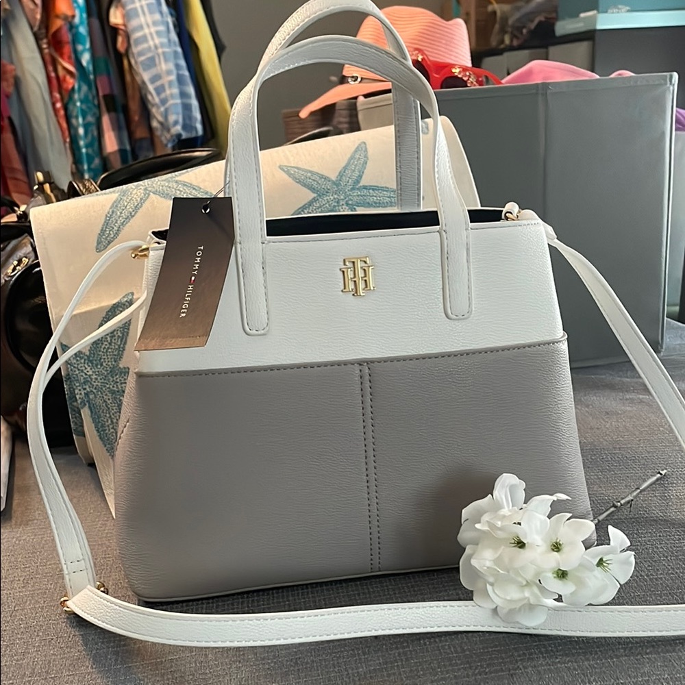 Tommy Hilfiger White and Gray Satchel